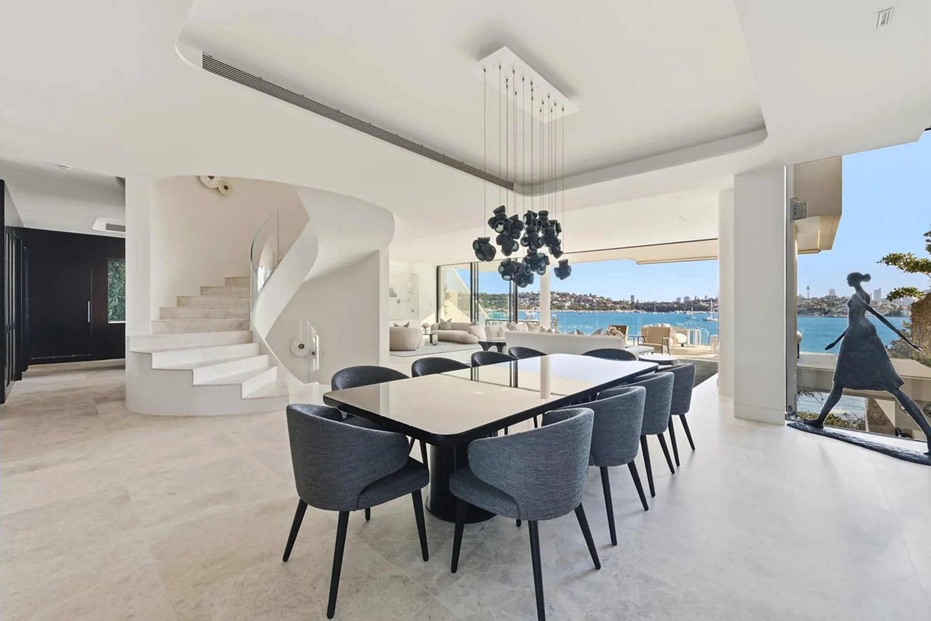 Bayview Hill Road, Rose Bay - dining area and sculptural curved stair