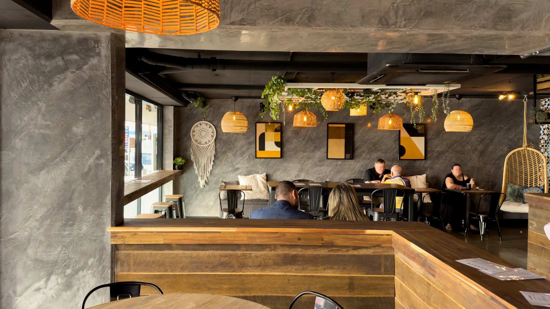 Bohaus Café - venetian plaster feature wall across the café interior