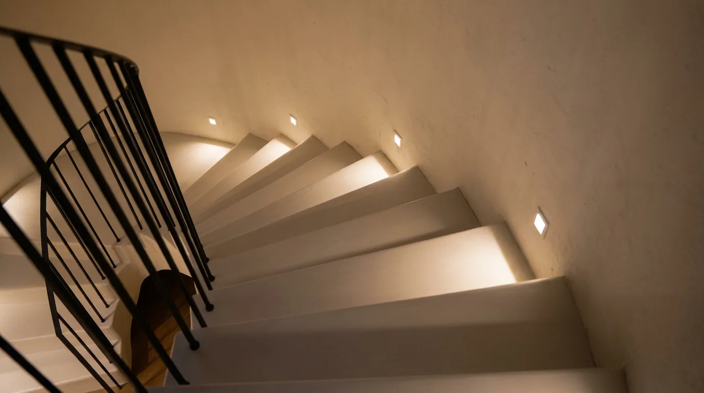Clairvaux Road, Vaucluse - microcement stair treads and step lights, looking down