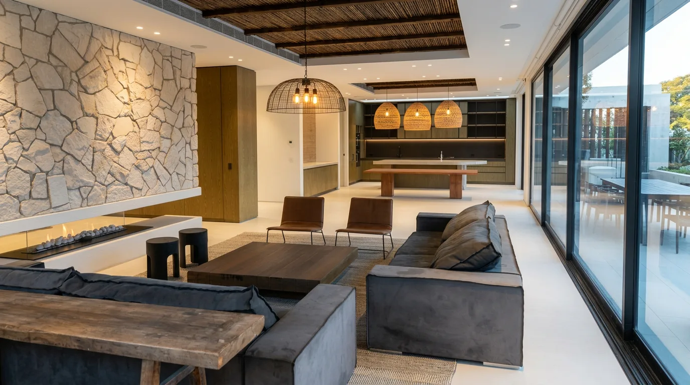 Clairvaux Road, Vaucluse - microcement floor across the open-plan living and kitchen