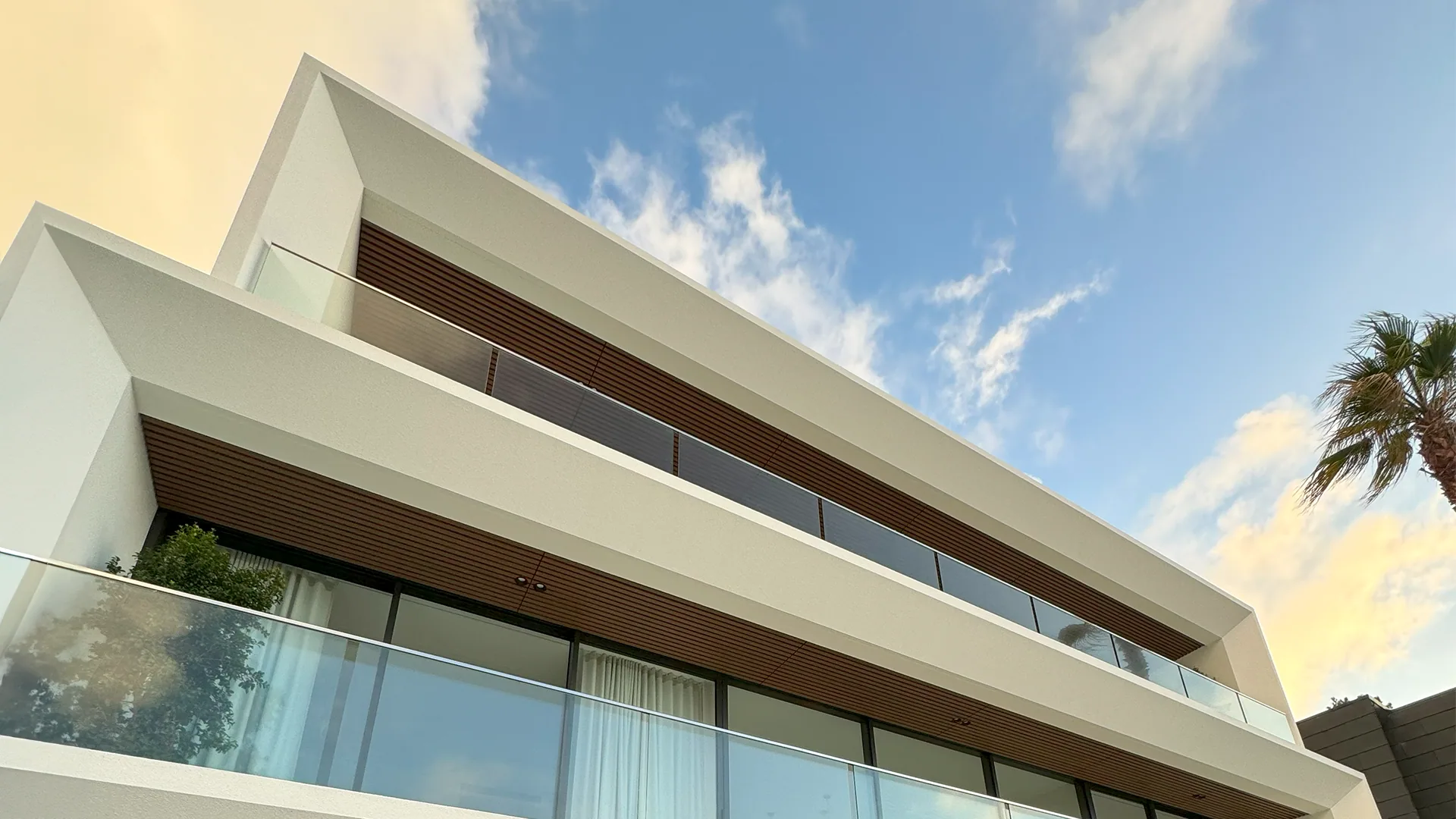 Whale Beach Road, Whale Beach - texture render on the cantilevered balconies at dusk